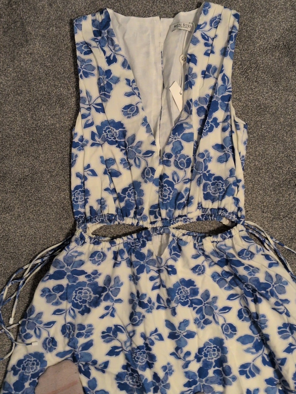 NWT Mon Renn Blue And White Floral Midi Dress Size Small - Picture 2 of 7